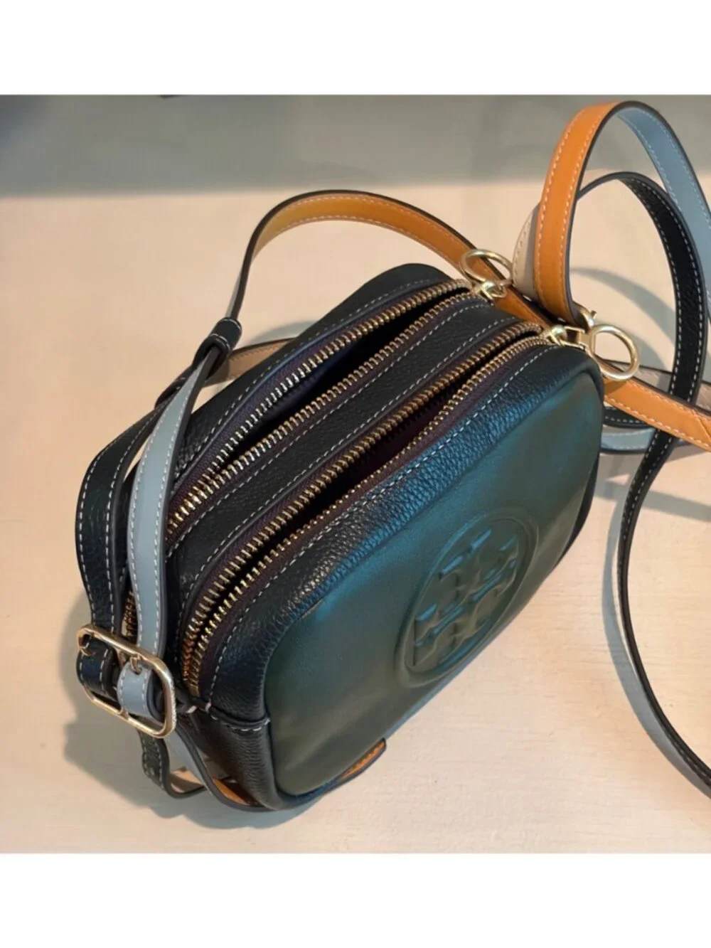 Tory Burch Perry Bombe Leather Patina Dark Green Crossbody Bag - Picture 4 of 12